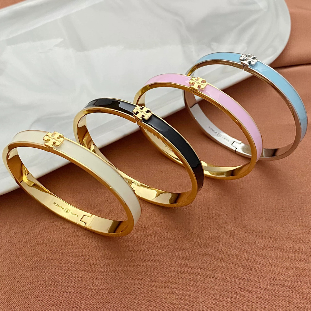 Tory Burch Enamel Inlay Letter Metal Adjustable Bangle
